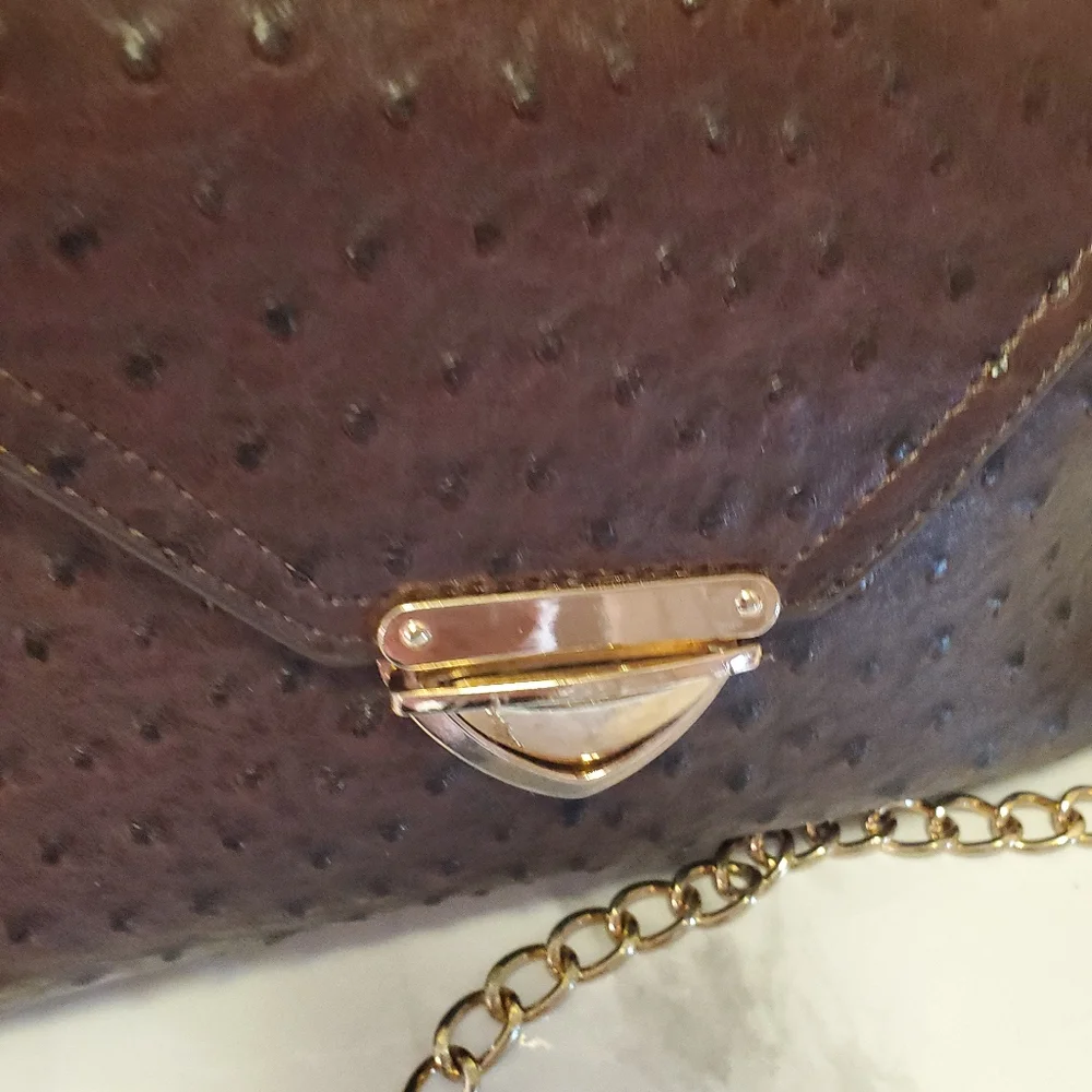 Deep Purple Ostrich Shoulder Bag,chain Strap. - Picture 2 of 10